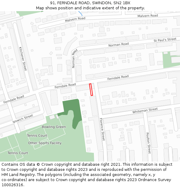 91, FERNDALE ROAD, SWINDON, SN2 1BX: Location map and indicative extent of plot