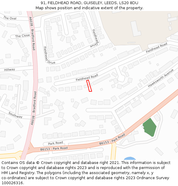 91, FIELDHEAD ROAD, GUISELEY, LEEDS, LS20 8DU: Location map and indicative extent of plot
