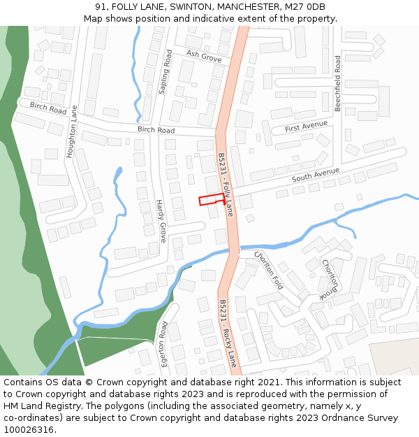 91, FOLLY LANE, SWINTON, MANCHESTER, M27 0DB: Location map and indicative extent of plot