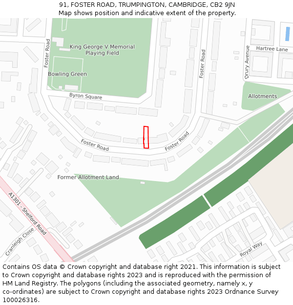 91, FOSTER ROAD, TRUMPINGTON, CAMBRIDGE, CB2 9JN: Location map and indicative extent of plot