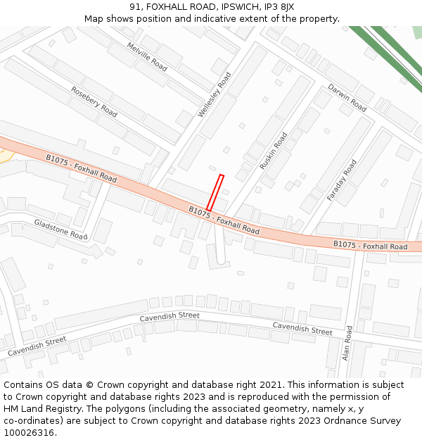 91, FOXHALL ROAD, IPSWICH, IP3 8JX: Location map and indicative extent of plot