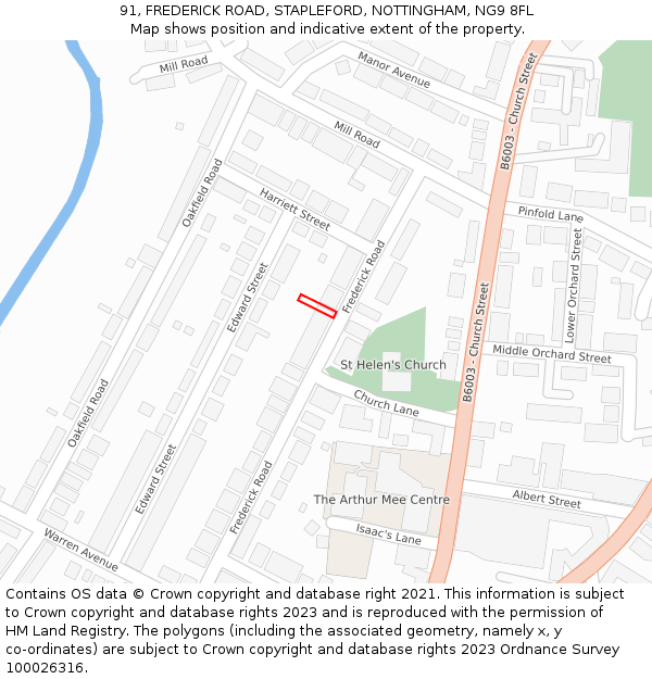91, FREDERICK ROAD, STAPLEFORD, NOTTINGHAM, NG9 8FL: Location map and indicative extent of plot