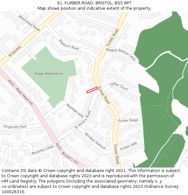 91, FURBER ROAD, BRISTOL, BS5 8PT: Location map and indicative extent of plot
