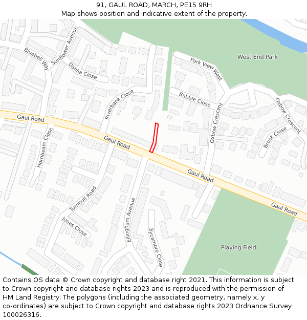 91, GAUL ROAD, MARCH, PE15 9RH: Location map and indicative extent of plot