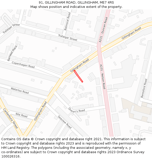91, GILLINGHAM ROAD, GILLINGHAM, ME7 4RS: Location map and indicative extent of plot