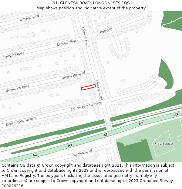 91, GLENESK ROAD, LONDON, SE9 1QS: Location map and indicative extent of plot