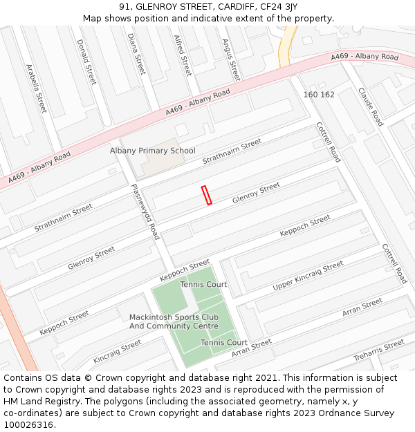 91, GLENROY STREET, CARDIFF, CF24 3JY: Location map and indicative extent of plot