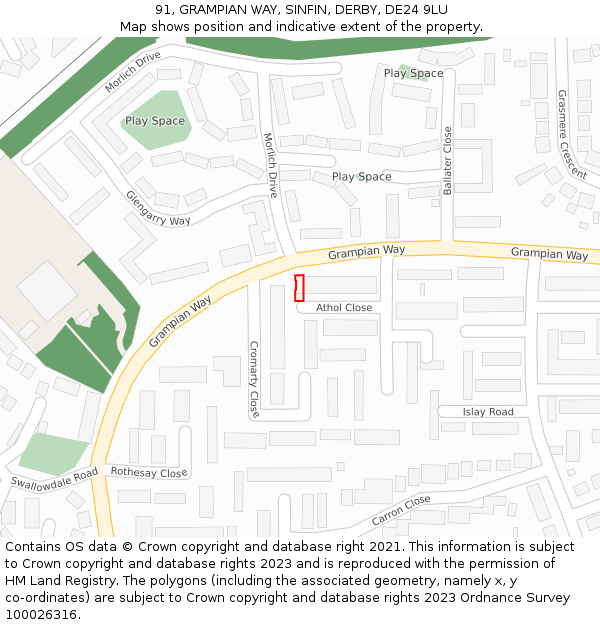 91, GRAMPIAN WAY, SINFIN, DERBY, DE24 9LU: Location map and indicative extent of plot