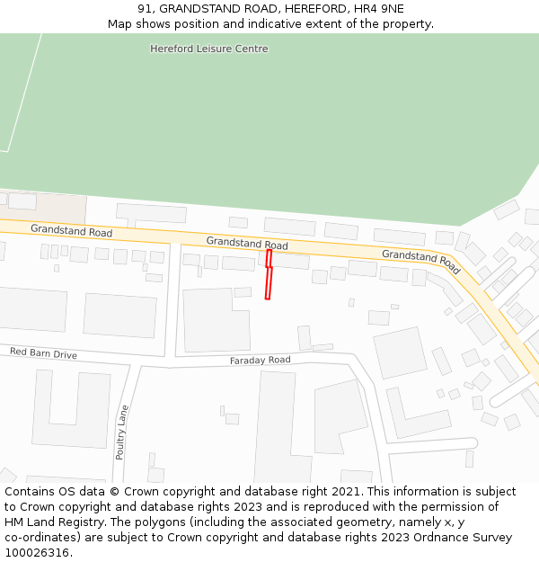 91, GRANDSTAND ROAD, HEREFORD, HR4 9NE: Location map and indicative extent of plot