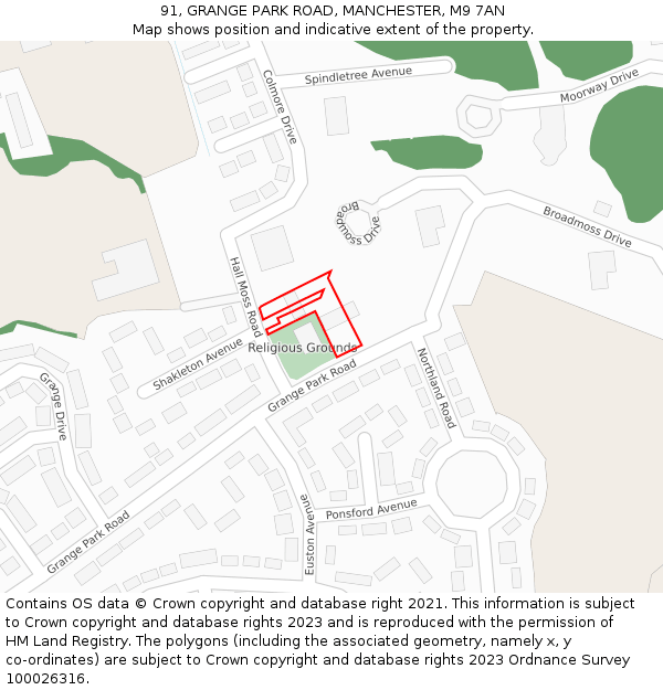 91, GRANGE PARK ROAD, MANCHESTER, M9 7AN: Location map and indicative extent of plot