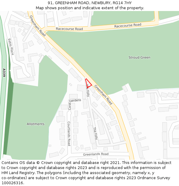 91, GREENHAM ROAD, NEWBURY, RG14 7HY: Location map and indicative extent of plot