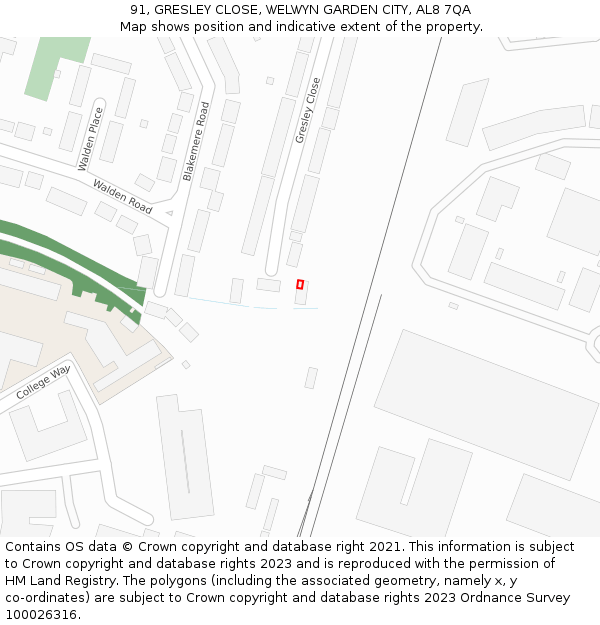 91, GRESLEY CLOSE, WELWYN GARDEN CITY, AL8 7QA: Location map and indicative extent of plot