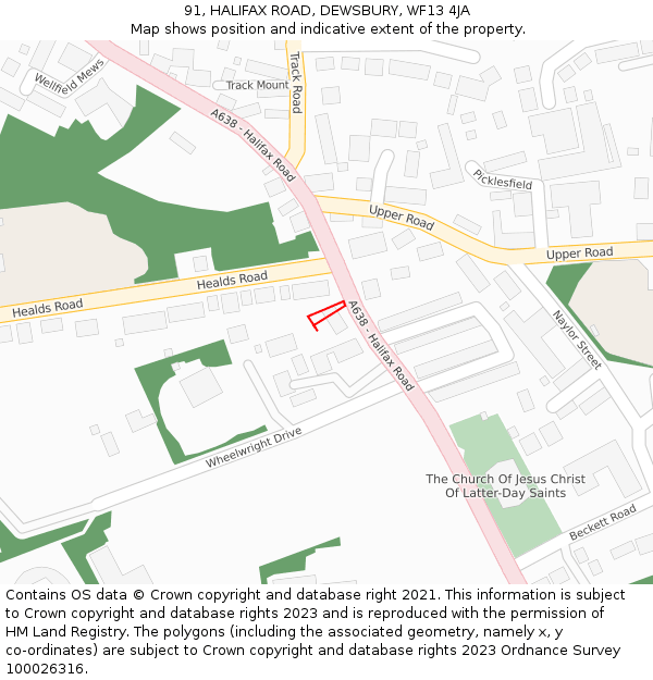 91, HALIFAX ROAD, DEWSBURY, WF13 4JA: Location map and indicative extent of plot