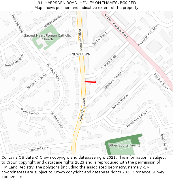 91, HARPSDEN ROAD, HENLEY-ON-THAMES, RG9 1ED: Location map and indicative extent of plot