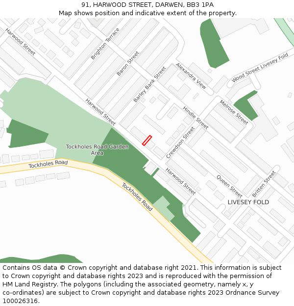 91, HARWOOD STREET, DARWEN, BB3 1PA: Location map and indicative extent of plot
