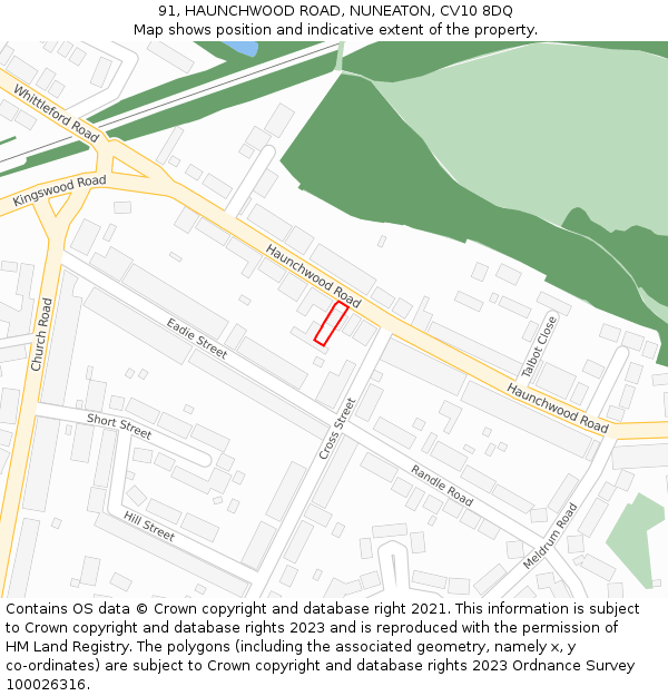 91, HAUNCHWOOD ROAD, NUNEATON, CV10 8DQ: Location map and indicative extent of plot