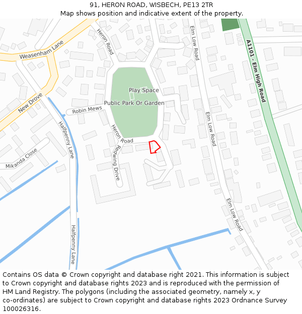91, HERON ROAD, WISBECH, PE13 2TR: Location map and indicative extent of plot