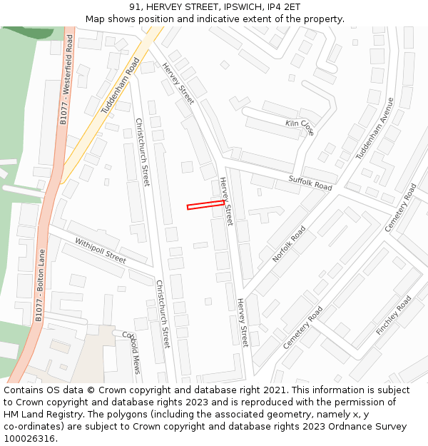 91, HERVEY STREET, IPSWICH, IP4 2ET: Location map and indicative extent of plot