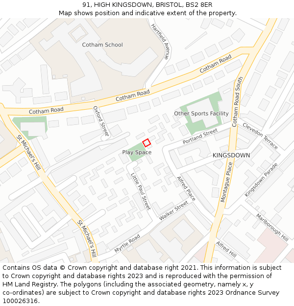 91, HIGH KINGSDOWN, BRISTOL, BS2 8ER: Location map and indicative extent of plot