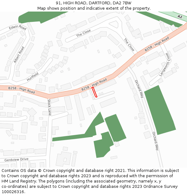 91, HIGH ROAD, DARTFORD, DA2 7BW: Location map and indicative extent of plot
