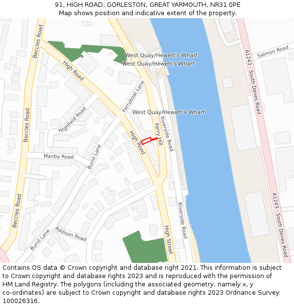 91, HIGH ROAD, GORLESTON, GREAT YARMOUTH, NR31 0PE: Location map and indicative extent of plot
