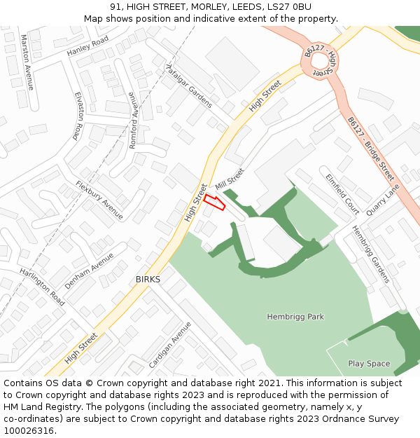 91, HIGH STREET, MORLEY, LEEDS, LS27 0BU: Location map and indicative extent of plot