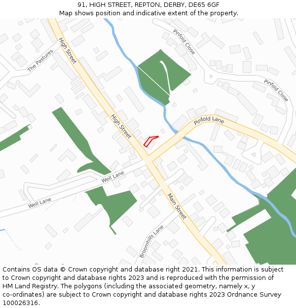 91, HIGH STREET, REPTON, DERBY, DE65 6GF: Location map and indicative extent of plot