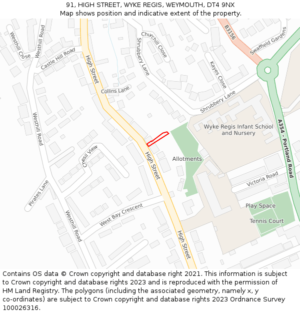 91, HIGH STREET, WYKE REGIS, WEYMOUTH, DT4 9NX: Location map and indicative extent of plot