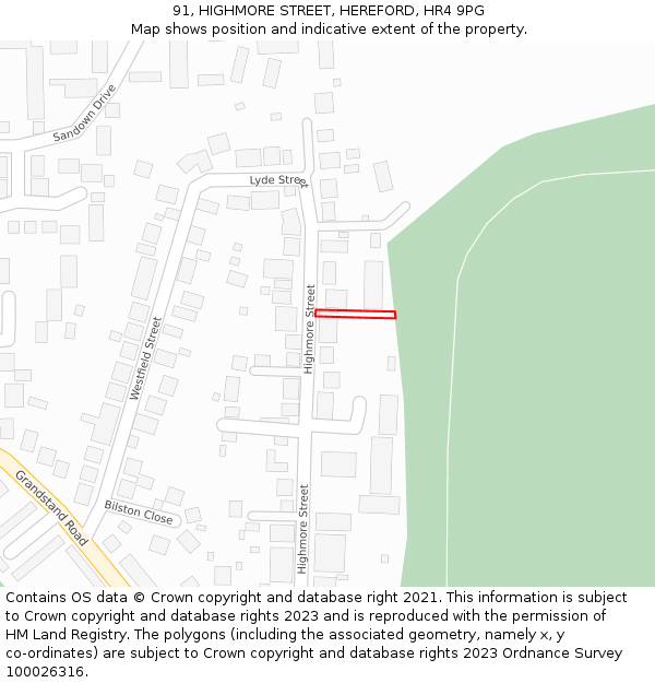 91, HIGHMORE STREET, HEREFORD, HR4 9PG: Location map and indicative extent of plot