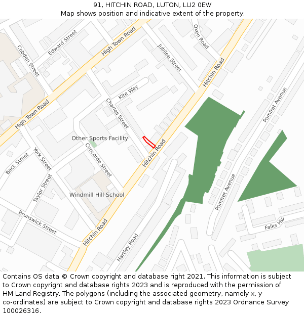 91, HITCHIN ROAD, LUTON, LU2 0EW: Location map and indicative extent of plot