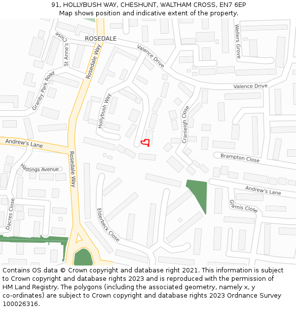 91, HOLLYBUSH WAY, CHESHUNT, WALTHAM CROSS, EN7 6EP: Location map and indicative extent of plot