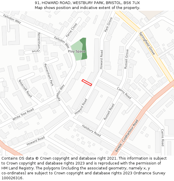91, HOWARD ROAD, WESTBURY PARK, BRISTOL, BS6 7UX: Location map and indicative extent of plot