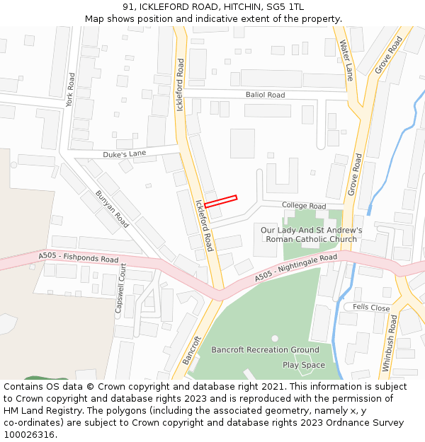 91, ICKLEFORD ROAD, HITCHIN, SG5 1TL: Location map and indicative extent of plot