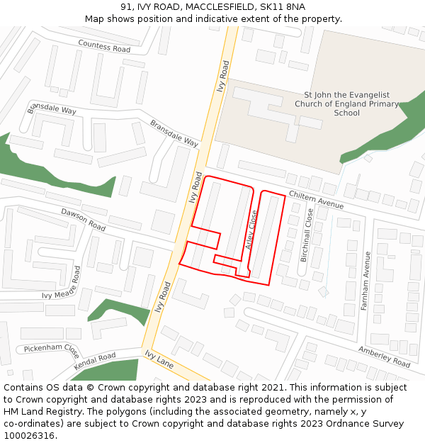 91, IVY ROAD, MACCLESFIELD, SK11 8NA: Location map and indicative extent of plot