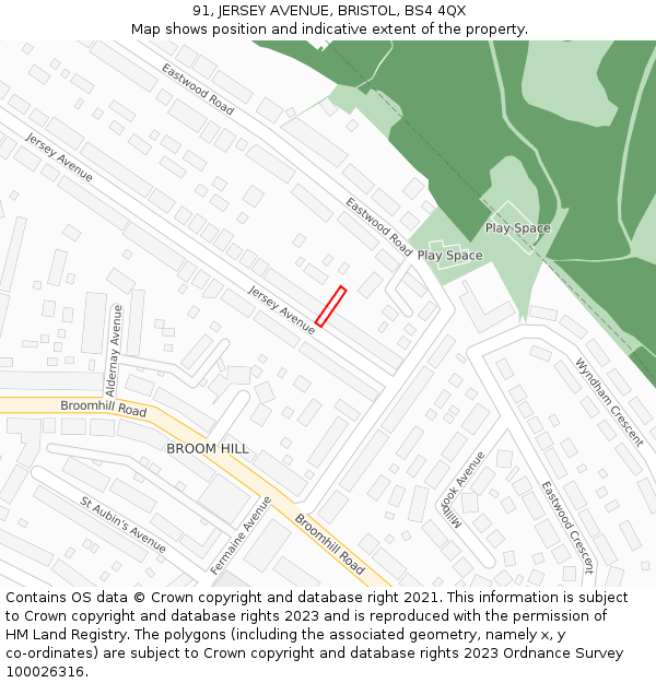 91, JERSEY AVENUE, BRISTOL, BS4 4QX: Location map and indicative extent of plot