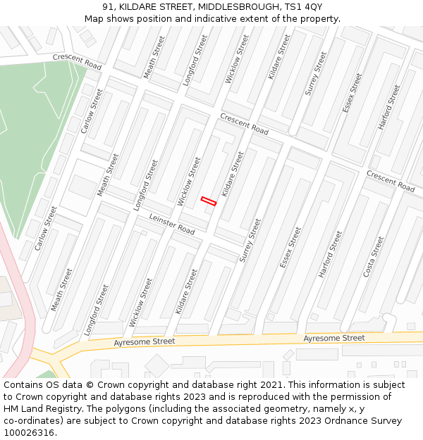 91, KILDARE STREET, MIDDLESBROUGH, TS1 4QY: Location map and indicative extent of plot