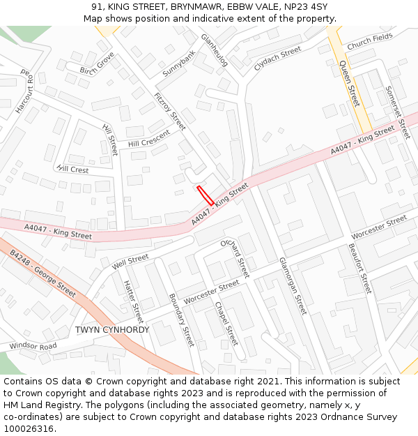 91, KING STREET, BRYNMAWR, EBBW VALE, NP23 4SY: Location map and indicative extent of plot