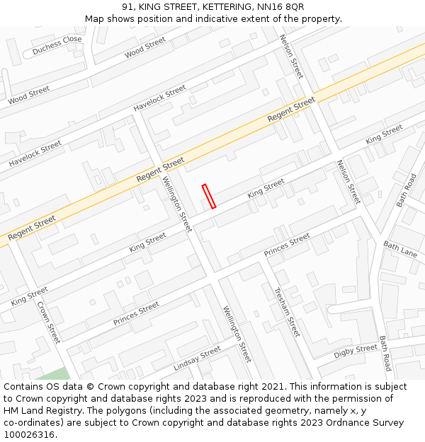91, KING STREET, KETTERING, NN16 8QR: Location map and indicative extent of plot
