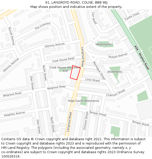 91, LANGROYD ROAD, COLNE, BB8 9EJ: Location map and indicative extent of plot