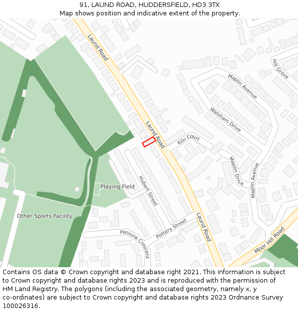 91, LAUND ROAD, HUDDERSFIELD, HD3 3TX: Location map and indicative extent of plot