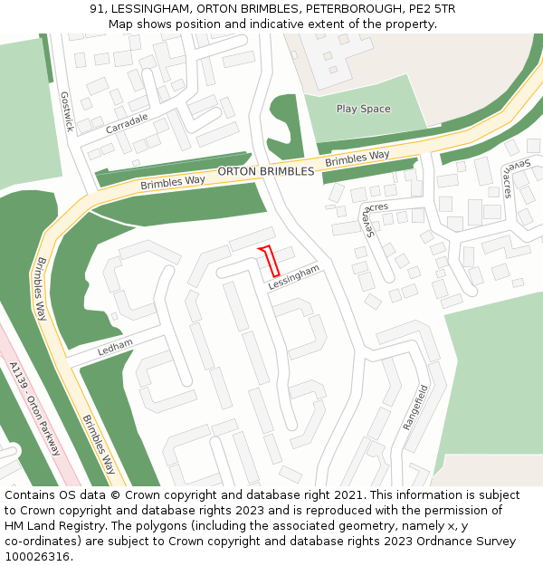 91, LESSINGHAM, ORTON BRIMBLES, PETERBOROUGH, PE2 5TR: Location map and indicative extent of plot
