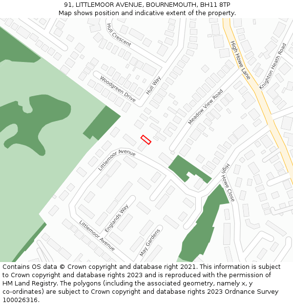 91, LITTLEMOOR AVENUE, BOURNEMOUTH, BH11 8TP: Location map and indicative extent of plot