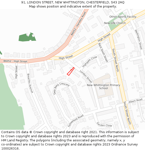91, LONDON STREET, NEW WHITTINGTON, CHESTERFIELD, S43 2AQ: Location map and indicative extent of plot