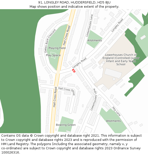 91, LONGLEY ROAD, HUDDERSFIELD, HD5 8JU: Location map and indicative extent of plot
