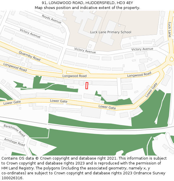 91, LONGWOOD ROAD, HUDDERSFIELD, HD3 4EY: Location map and indicative extent of plot