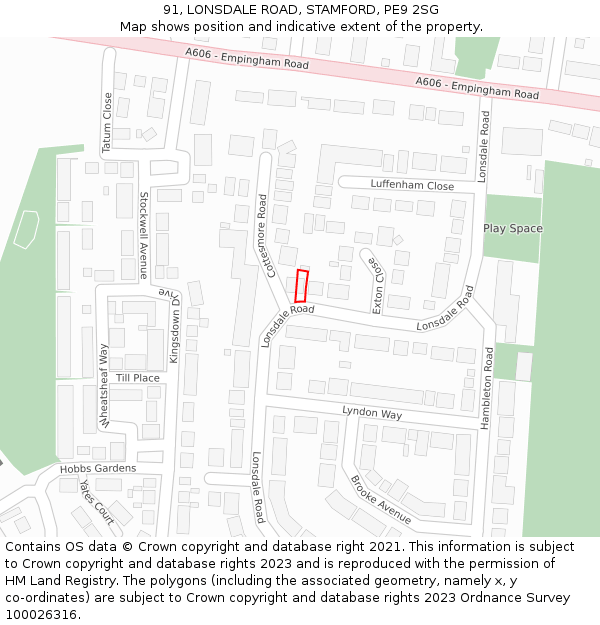 91, LONSDALE ROAD, STAMFORD, PE9 2SG: Location map and indicative extent of plot