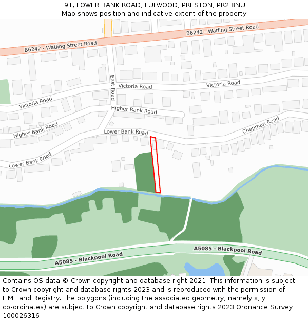 91, LOWER BANK ROAD, FULWOOD, PRESTON, PR2 8NU: Location map and indicative extent of plot