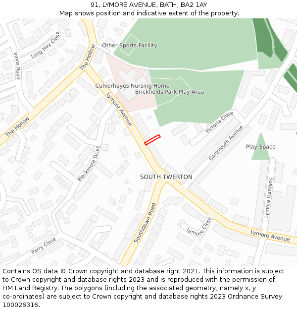 91, LYMORE AVENUE, BATH, BA2 1AY: Location map and indicative extent of plot