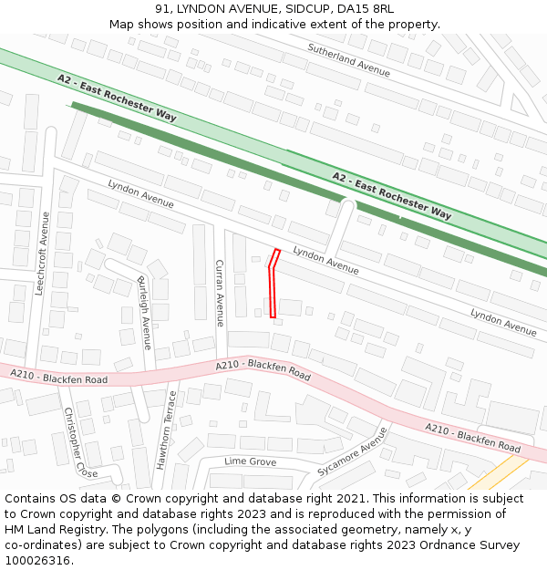 91, LYNDON AVENUE, SIDCUP, DA15 8RL: Location map and indicative extent of plot