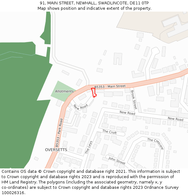 91, MAIN STREET, NEWHALL, SWADLINCOTE, DE11 0TP: Location map and indicative extent of plot